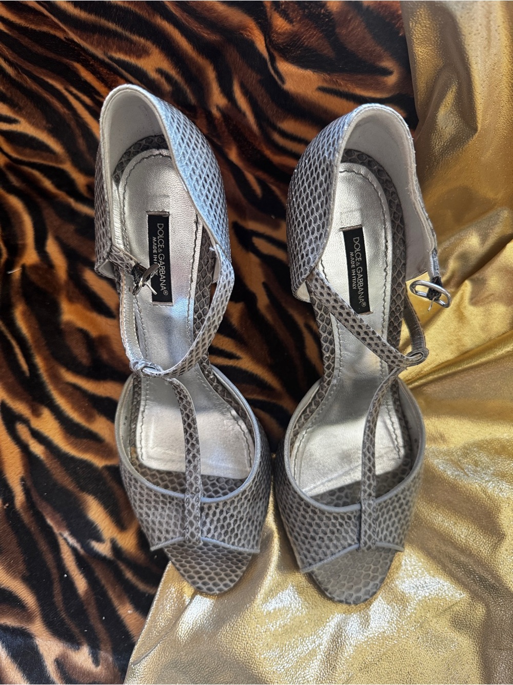 Dolce & Gabbana Silver Mesh T-Strap Sandals